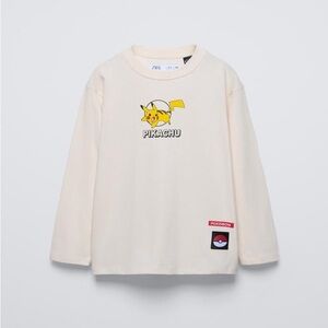 ZARA PIKACHU POKÉMON™ T-SHIRT Kids Ecru Cream Cotton Graphic Tee NWT Size 9 - 10